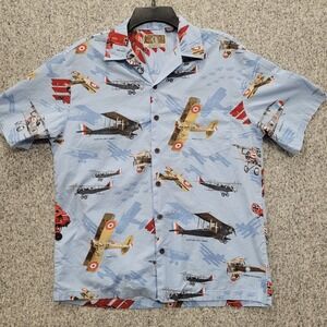 Kalaheo Mens WWI Aviation Biplane Hawaiian Shirt Blue Made in USA Size M